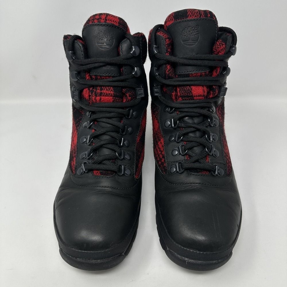 Timberland Woolrich Wool Buffalo Plaid Euro Hiker Boots Mens Size 9 Leather View 4